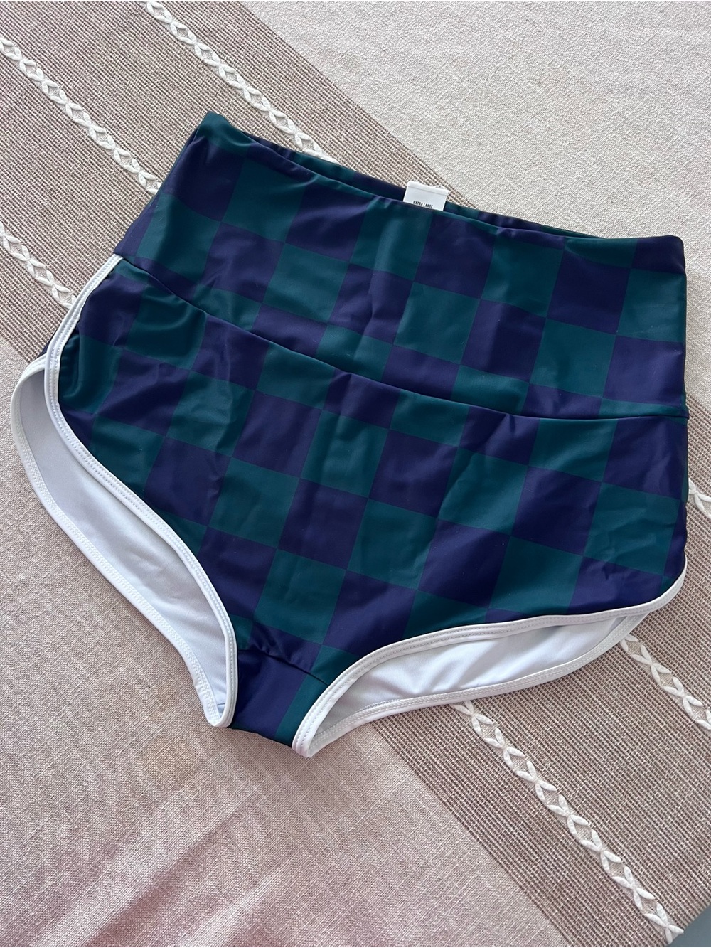 Salt Gypsy Betty High-Waisted Boyshort Surf Bottoms Navy and Green Check